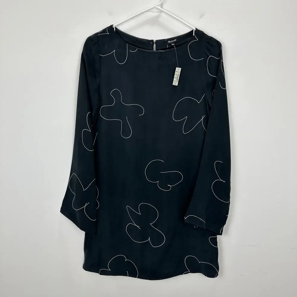 Madewell Shift Mini Dress Long Sleeve True Black Cupro Minimalist Light XXS NWT - Picture 7 of 13